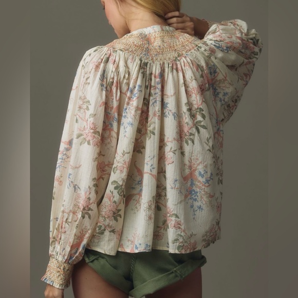 Anthropologie Long-Sleeve Smocked Lurex Top Medium - Picture 5 of 13